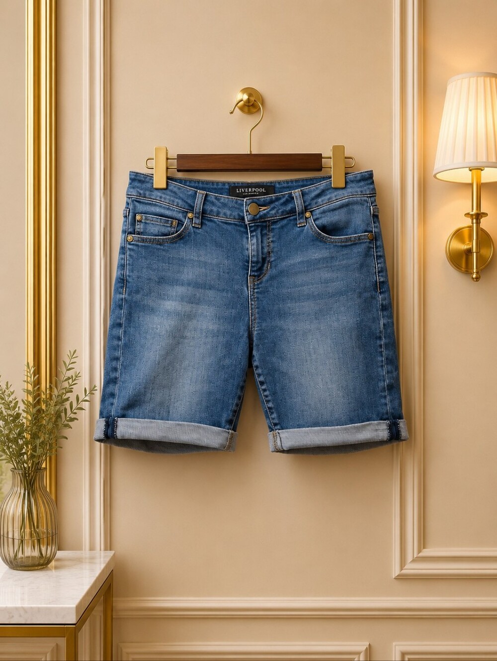 Liverpool 6 Jeans Company Blue Rolled-Hem Denim Shorts